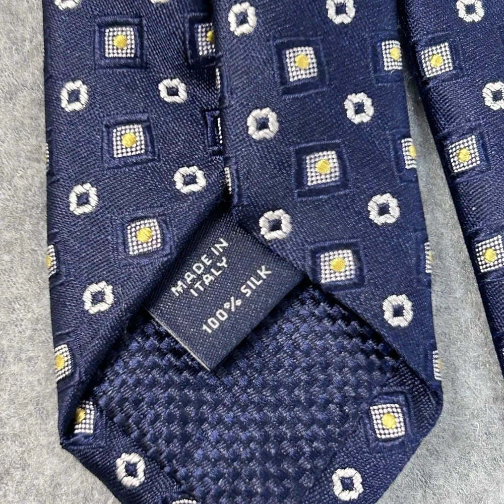 Cremieux Collection Hand Made Blue on Light Blue W Yellow Geometric Silk Tie
